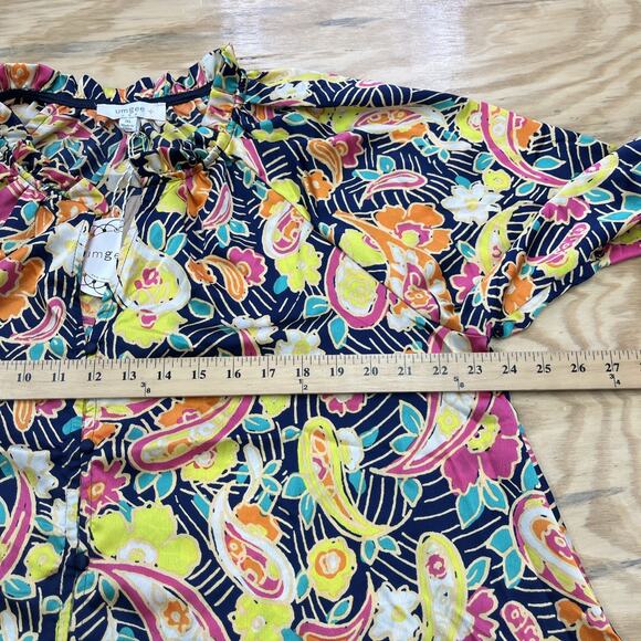 Umgee USA Multicolor Floral Satin Colorful Peasant Blouse Size 1X Relaxed Flowy - Picture 10 of 11